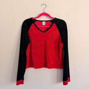 Y2K BLACK AND RED KINESIS‎ VELVET LONG SLEEVE TOP